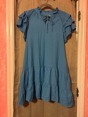 Entro Blue Ruffle Tiered Short Sleeve Dress